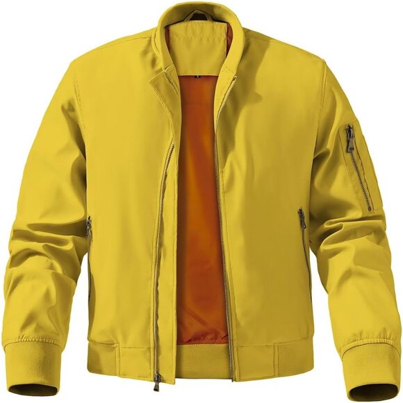 Men's Bomber Jacket Lightweight Casual Windbreaker Spring Fall Zip Up Coat with - Picture 3 of 5